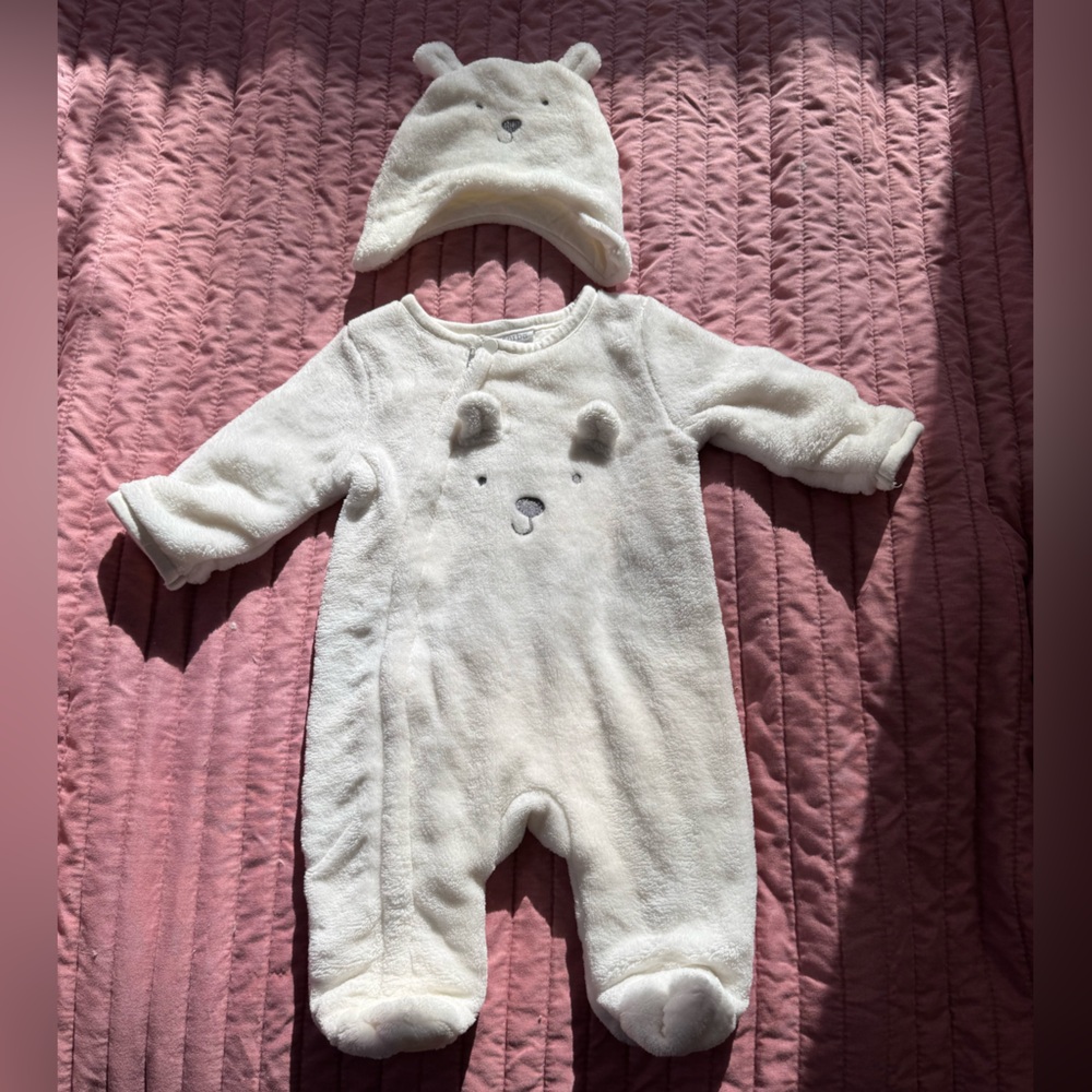 Absorba Cream Baby Footie with Bear Design
